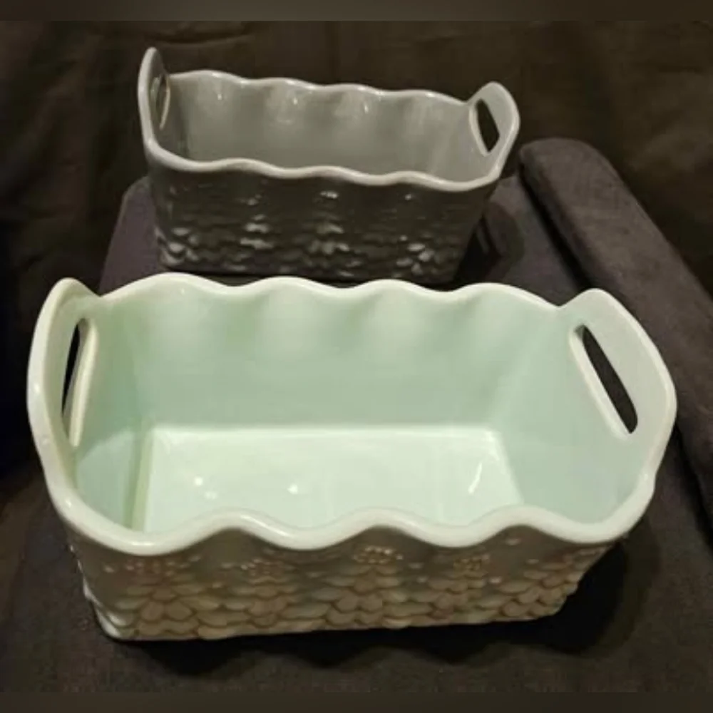 2 Temp-tations 12 oz Special Edition Ceramic Loaf Pans Mint & Grey